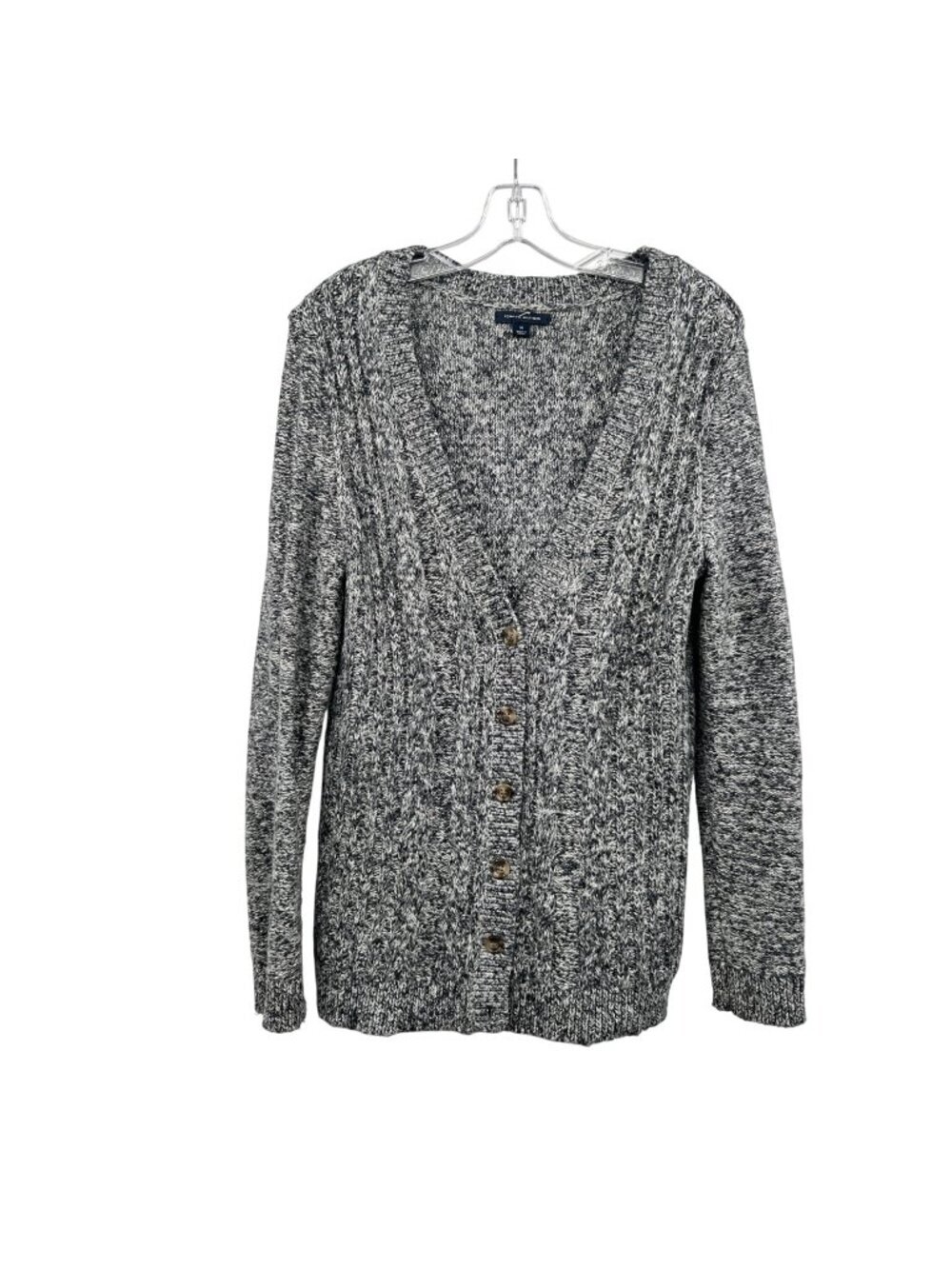 Tommy Hilfiger Womens Knit Cardigan V-Neck Button Up Gray/White Medium
